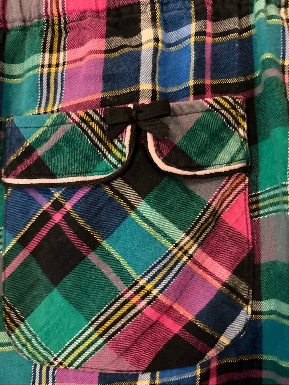 Victorias Secret Plaid Pajamas Top Pants PJ Set Size M Pink Green Blue Sparkle